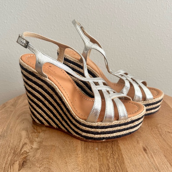 Kate Spade Lindsay Stripe Espadrille Wedges Size 7.5 - Picture 1 of 7
